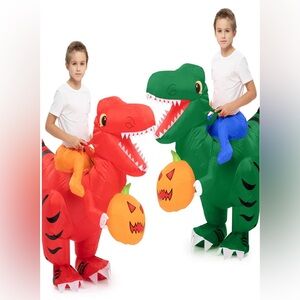 Tackview 2PACK -  Inflatable Dinosaur Costume for Kids-Riding T Rex - green/red